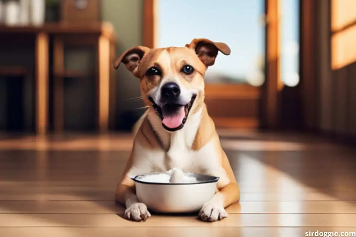A dog eating from a food bowl. Good girl!