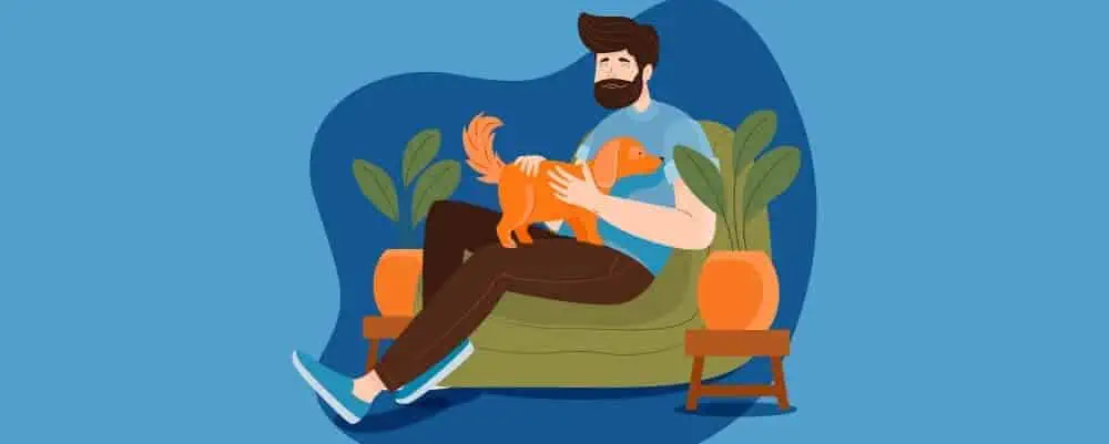 infographic cartoon of man with dog sitting on lap