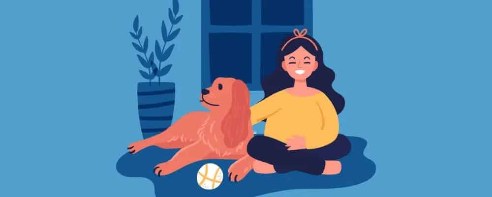 infographic cartoon of girl and dog sitting on ground