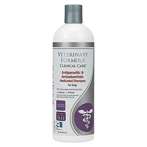 Veterinary Formula Clinical Care Antiparasitic & Antiseborrheic Medicated Dog Shampoo – Help Alleviate Your Dog's Flaky Skin and Coat – Paraben, Dye, Soap Free