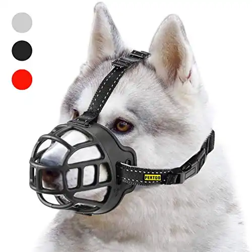 FERTGO Soft Breathable Basket Silicone Dog Muzzles for Small, Medium and Large Dogs, Adjustable, Anti-Barking and Anti-Chewing, Allow Dog Safe Walking,3-Black