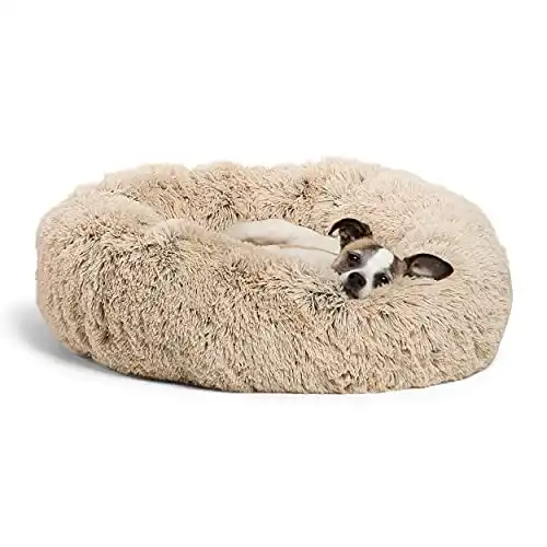 Best Friends by Sheri The Original Calming Donut Cat and Dog Bed in Shag Fur Taupe, Small 23x23