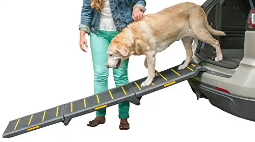 Pet Gear Tri-Fold Portable Pet Ramp for Dogs and Cats, 71" Long, Extra Wide, Holds up to 200lbs, Patented Design, Compact/Easy Fold with Safety Tether, Available in 2 Models