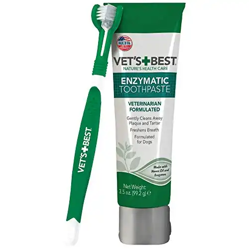 Vet’s Best Dog Toothbrush and Enzymatic Toothpaste Set | Teeth Cleaning and Fresh Breath Kit with Dental Care Guide | Vet Formulated