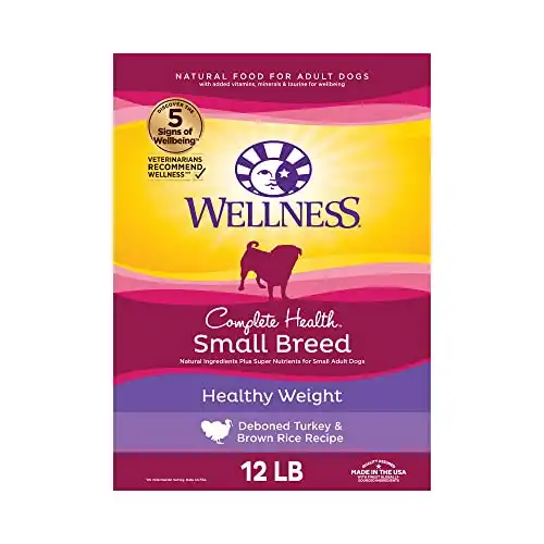 Wellness Natural Pet Food Complete Health Natural Dry Small Breed Healthy Weight Dog Food, Turkey & Rice, 12-Pound Bag