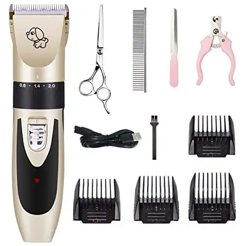 HATALKIN Dog Clippers, Professional Low Noise Rechargeable Pet Hair Grooming Clippers Kit Cordless Electric Clipper Shaver for Small Large Dogs Cats Animals (Silver)