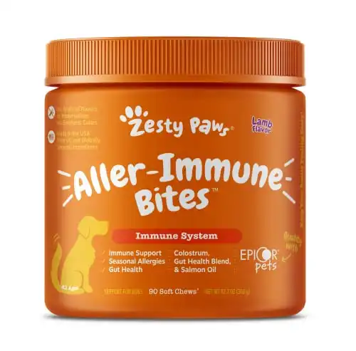 Zesty Paws Allergy Immune Supplement for Dogs Lamb- with Omega 3 Salmon Fish Oil & EpiCor Pets + Probiotics for Seasonal Allergies Support - 90 Chews