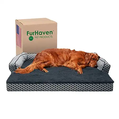Furhaven XL Orthopedic Dog Bed Comfy Couch Plush & Decor Sofa-Style w/ Removable Washable Cover - Diamond Gray, Jumbo (X-Large)