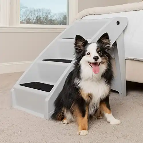 PetSafe CozyUp Folding Dog Stairs for High Beds - Pet Stairs for Indoor/Outdoor Use at Home or Travel - Pet Steps with Siderails, Non-Slip Pads - Durable, Supports up to 200 lbs - Extra Large, Grey