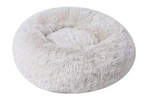 BinetGo Dog Bed Calming Cat and Dog Beds, 20 inches Beige Cat Bed, Black/Pink/Beige Puppy Bed ,Original Calming Donut Cat and Dog Bed in Shag Fur– Machine Washable, Anti Slip Waterproof Bottom