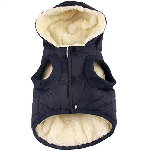 Vecomfy Fleece Lining Extra Warm Dog Hoodie in Winter,Small Dog Jacket Puppy Coats with Hooded,Blue S