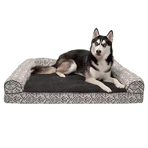 Furhaven XL Orthopedic Dog Bed Plush & Southwest Kilim Decor Sofa-Style w/ Removable Washable Cover - Boulder Gray, Jumbo (X-Large)