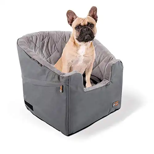 K&H Pet Product Bucket Booster Dog Car Seat with Dog Seat Belt for Car, Washable Small Dog Car Seat, Sturdy Dog Booster Seats for Small Dogs, Medium Dogs, 2 Safety Leashes, Small Gray/Gray