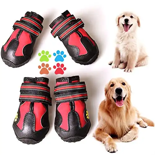CovertSafe& Dog Boots for Dogs Non-Slip, Waterproof Dog Booties for Outdoor, Dog Shoes for Medium to Large Dogs 4Pcs with Rugged Sole Black-Red, Size 1: (2.3 inch x1.6 inch)(L*W) for 10-23 lbs
