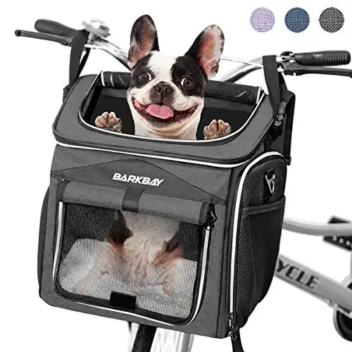 Dog Bike Basket Carrier, Expandable Foldable Soft-Sided Dog Carrier, 2 Open Doors, 5 Reflective Tapes, Pet Travel Bag ,Dog Backpack Carrier Safe and Easy for Small Medium Cats and Dogs(Black)