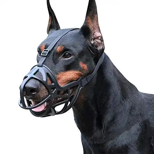 KITAINE Dog Muzzle, Soft Humane Rubber Basket Muzzle Upgrade for Small Pups Medium Large Dog Muzzle Best to Prevent Biting Chewing Barking, Muzzle Allows Free Pant Drink (L)