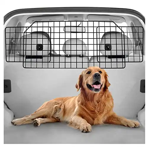 rabbitgoo Dog Car Barrier for SUVs, Large Pet Car Gate Divider Cargo Area, Adjustable Pet SUV Barriers Universal-Fit, Heavy-Duty Wire Mesh Dog Car Guard,Van Vehicles Dogs Car Accessories Safety Travel