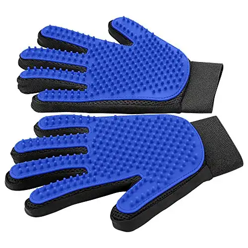 Upgrade Pet Grooming Gloves Cat Brushes Gloves for Gentle Shedding - Efficient Pets Hair Remover Mittens - Dog Washing Gloves for Long and Short Hair Dogs & Cats & Horses - 1 Pair (Blue)