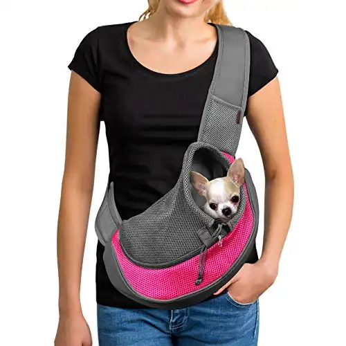 YUDODO Pet Dog Sling Carrier Breathable Mesh Travel Safe Sling Bag Carrier for Dogs Cats (S up to 5lbs Pink)