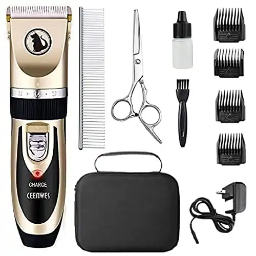 Ceenwes Dog Clippers with Storage Case Low Noise Pet Clippers Rechargeable Dog Trimmer Cordless Pet Grooming Tool Professional Dog Hair Trimmer with Comb Guides Scissors for Dogs Cats & Others