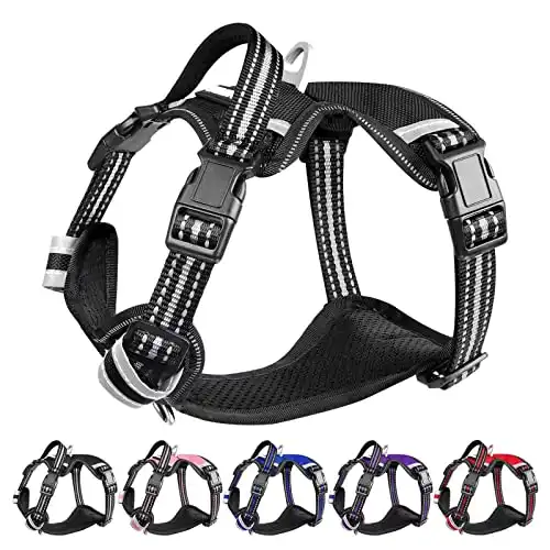 WINSEE Dog Harness No Pull, 4 Snap Buckles Pet Harness with 2 Leash Clips, Adjustable Soft Padded Dog Vest, Reflective Pet Oxford Walking Vest with Easy Control Handle, NO Need Go Over Dog’s Head