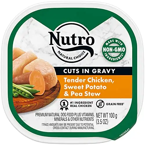 NUTRO Adult Natural Grain Free Wet Dog Food Cuts in Gravy Tender Chicken, Sweet Potato & Pea Stew, 3.5 oz. Trays (Pack of 24)