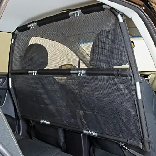 Bushwhacker - Deluxe Dog Barrier 50" Wide - Ideal for Smaller Cars, Trucks, and SUVs CUVs - Pet Restraint Car Backseat Divider Vehicle Gate Cargo Area Travel Trunk Mesh Net Screen Barricade