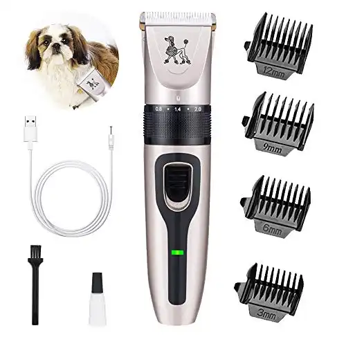 HeiYi Dog Clippers Kit for Grooming - Rechargeable Pet Trimmer Professional Quiet Hair Clippers with Comb Guides for Small Medium Larger Dogs