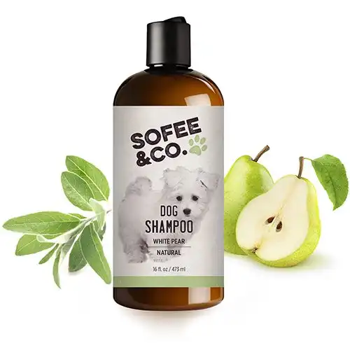 Sofee & Co. Natural Dog Puppy Shampoo, White Pear - Clean Moisturize Deodorize Detangle Soothe Soften Normal Dry Itchy Flaky Allergy Sensitive Skin. Prevent Mattes. 16 oz