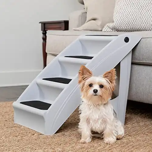 PetSafe CozyUp Folding Dog Stairs - Pet Stairs for Indoor/Outdoor at Home or Travel - Dog Steps for High Beds, Sofa with Siderails, Non-Slip Pads - Durable, Supports up to 150 lb - Large, Gray