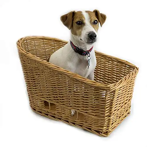 Cape May Large Rear Mount Willow Bicycle Basket for Dogs - Hand Crafted by Beach and Dog Co - Leashes and mounting Bracket Included