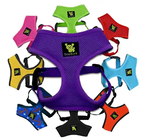 EcoBark Dog Harness - Eco-Friendly Max Comfort Harnesses - Luxurious Soft Mesh Halter - Over The Head Harness Vest- No Pull and No Choke for Small, Toy Breed, and Teacup Dogs (XS, Purple)