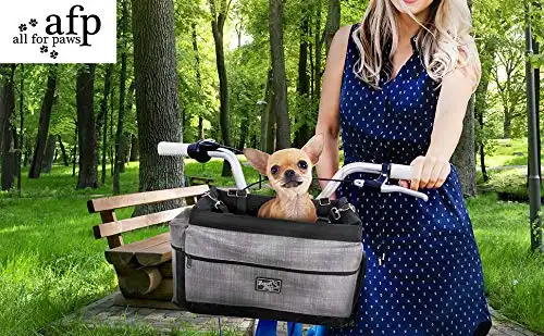 ALL FOR PAWS pet basket for bicycle dog basket for bike Delux 2 in 1 Dog Bike Basket Bicycle Basket Carrier Bag with Reflective Stripe for Small Dogs,Cats,Rabbit, upto 10Lbs