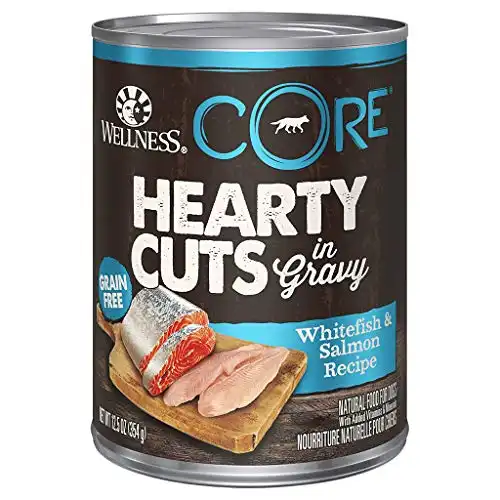 Wellness CORE Hearty Cuts Natural Wet Grain Free Canned Dog Food, Whitefish & Salmon, 12.5-Ounce Can (Pack of 12)