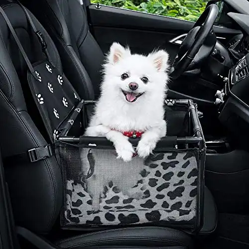 GENORTH Dog Car Seat Puppy Pet Seats for Cars Vehicles Small Dogs Upgrade Washable Portable Pet Booster Car Seat Travel Carrier Cage with Clip-On Safety Leash,Perfect for Small Pets