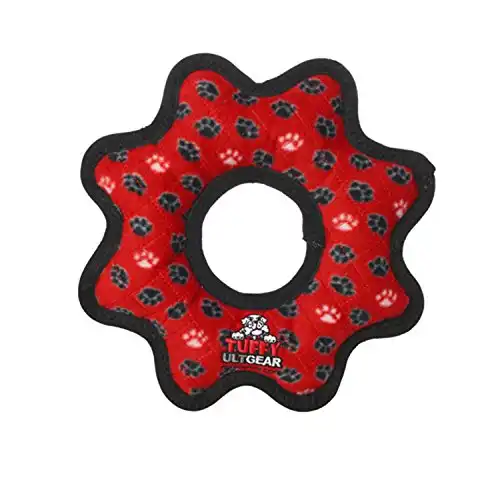 TUFFY- World's Tuffest Soft Dog Toy- Ultimate Gear Ring - Red Paw-Squeakers - Multiple Layers. Made Durable, Strong & Tough.Interactive Play (Tug,Toss & Fetch).Machine Washable & Floa...