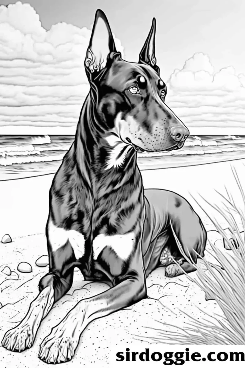 beautiful beach doberman 1