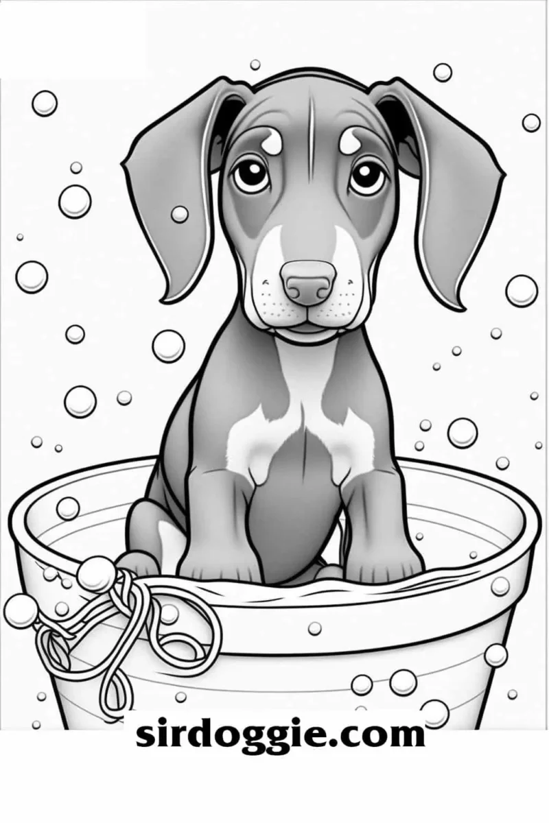 doberman puppy in bath color in 1