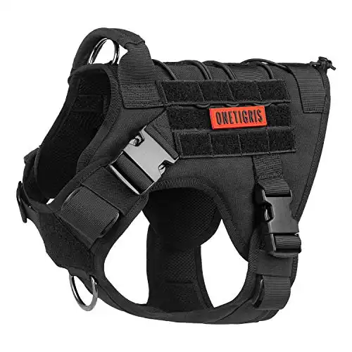 OneTigris Tactical Dog Harness - Fire Watcher Comfortable Patrol Vest (Black, Large)