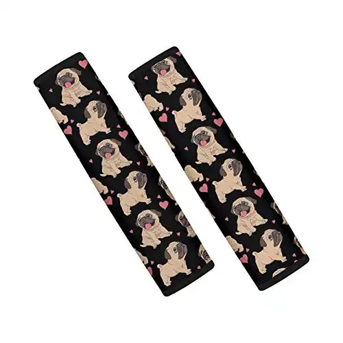 Xhuibop Pug Car Accessories Seatbelt Covers Universal Car Seat Belt Pads Cover Protect Your Neck and Shoulder Soft Comfortable Polyester Fabric