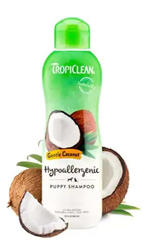TropiClean Coconut Hypoallergenic Dog Shampoo | Gentle Puppy Shampoo for Sensitive Skin | Natural Pet Shampoo Derived from Natural Ingredients | Kitten Friendly | Made in the USA | 20 oz.