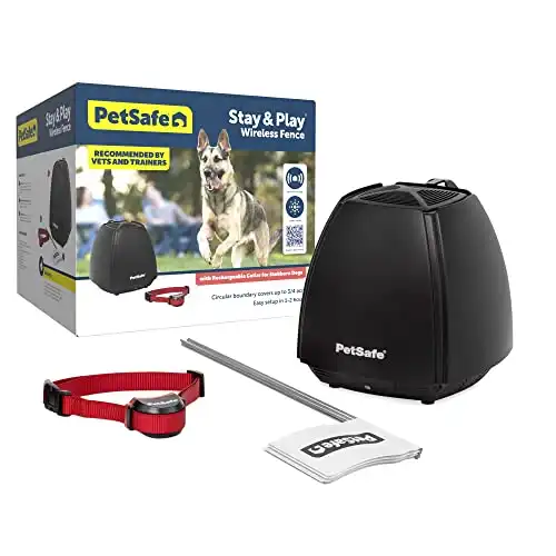 PetSafe Stay & Play Wireless Pet Fence for Stubborn Dogs – No Wire to Bury – Covers 3/4-Acre Yard – For Hard-to-Train Dogs 5 lbs. & Up – Portable – From the Parent Company of INVISIB...