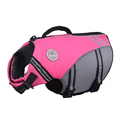 VIVAGLORY New Sports Style Ripstop Dog Life Jacket with Superior Buoyancy & Rescue Handle, Pink, M