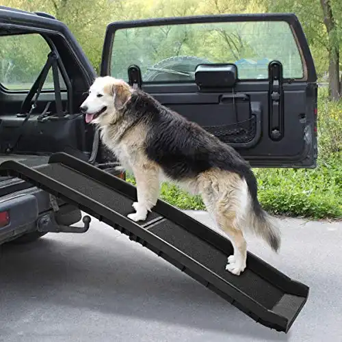62”L Portable Folding Dog Ramps for Large Dogs SUV, Truck Car Ramp Stairs Step Ladder for Pet, Non-Slip Design for High Bed,Stairs,Couch-Easy Storage,Supports up to 150 lb