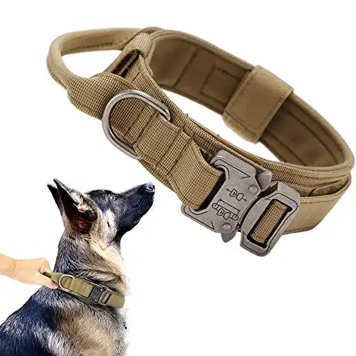 Tactical Dog Collar Military Dog Collar Adjustable Nylon Dog Collar Heavy Duty Metal Buckle with Handle for Dog Training (Brown,XL)