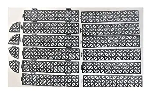 Set 12 Black Edge Pieces + 4 Corners - Non-Slip Tread - (6 with tabs, 6 Without) - Wet Areas Like Pool Shower Locker-Room Bathroom Deck Patio Garage Boat. Can be Cut to fit