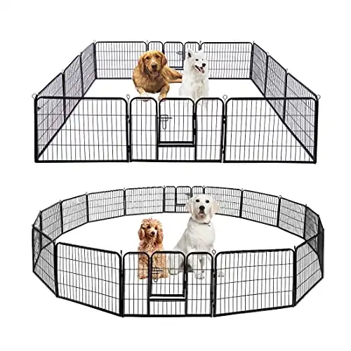 VIVOHOME 24'' 16 Panel Heavy Duty Metal Pet Fence Barrier Foldable Dog Puppy Cat Playpen Kennel with Door for Indoor Outdoor Exercise